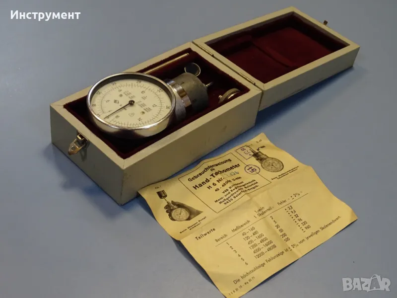 Оборотометър механичен VEB Kombinat Hand-Tachometer TYP H6 40-48000min-1, снимка 1