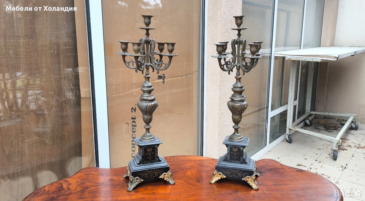 двойка големи бронзови свещници, снимка 1