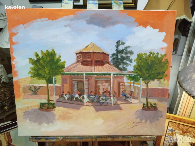 Стара маслена картина на платно. Подписана испанска творба с размери от снимките. Цена 140 лв. Пълен, снимка 1