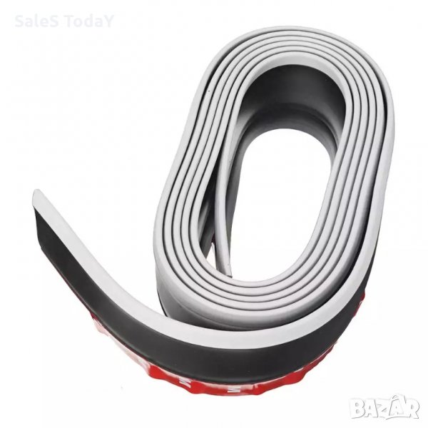 Лип спойлер за прагове и брони, универсален 2,5м., черен с бяла лента, снимка 1