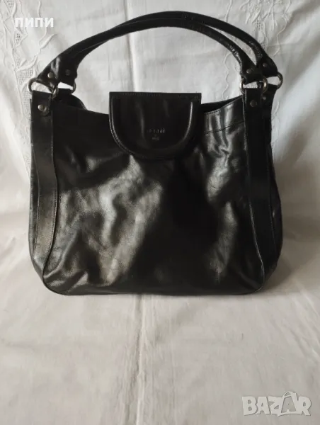 ЕСТЕСТВЕНА КОЖА на maani by ADAX голяма черна дамска с къси и дълга дръка , снимка 1