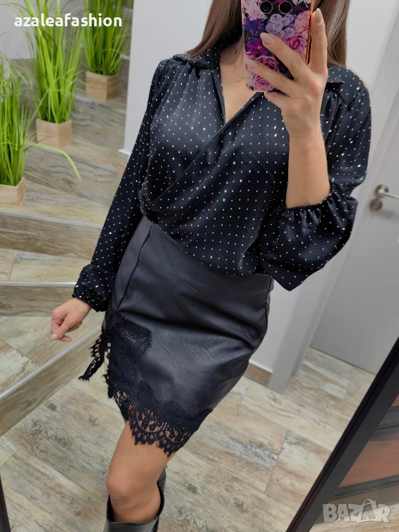 Дамски сет боди с кожена пола, снимка 1