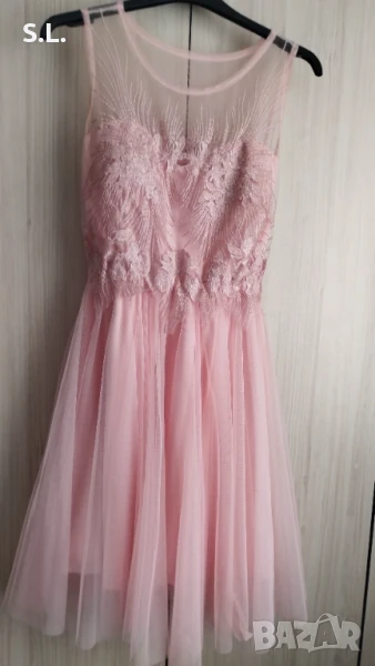 Розова рокля с тюл, снимка 1