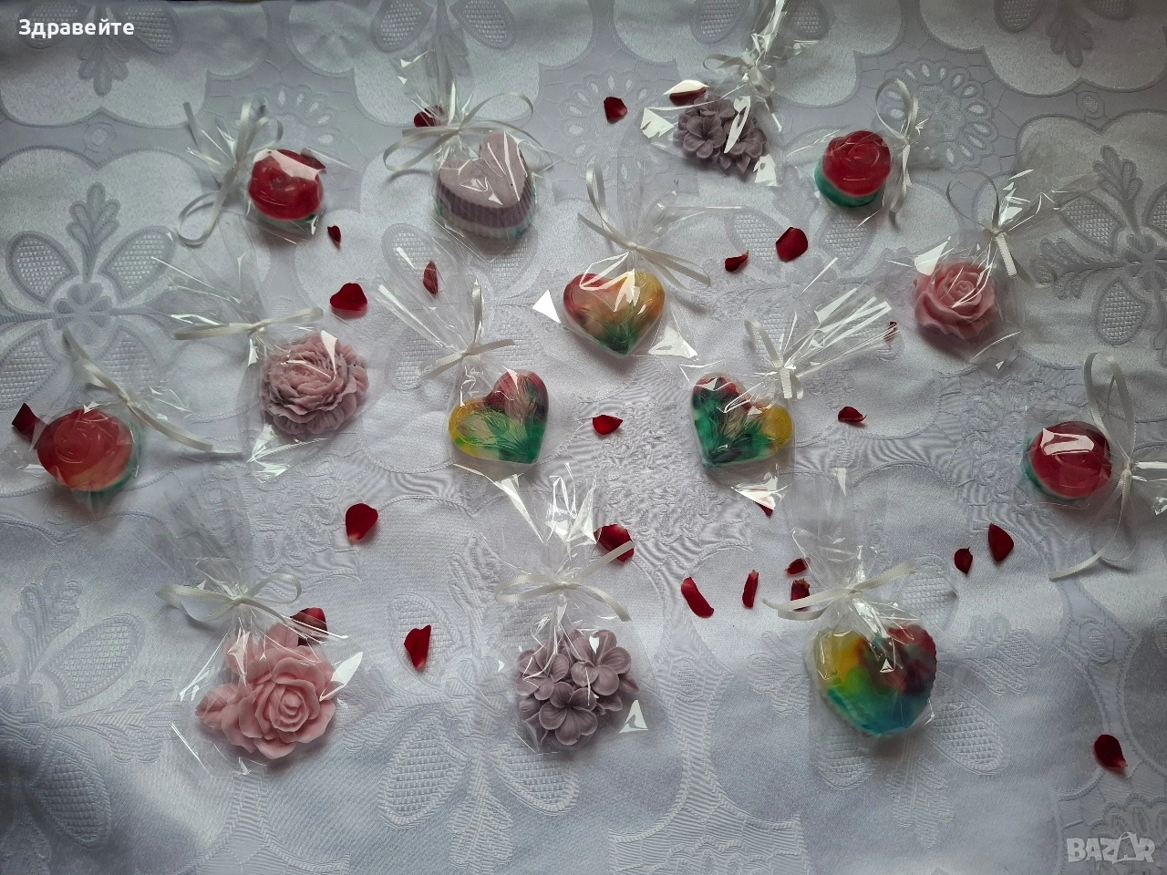 Глицеринови сапунчета цветя и сърчица с хипоалергенни етер масла+подарък , снимка 1