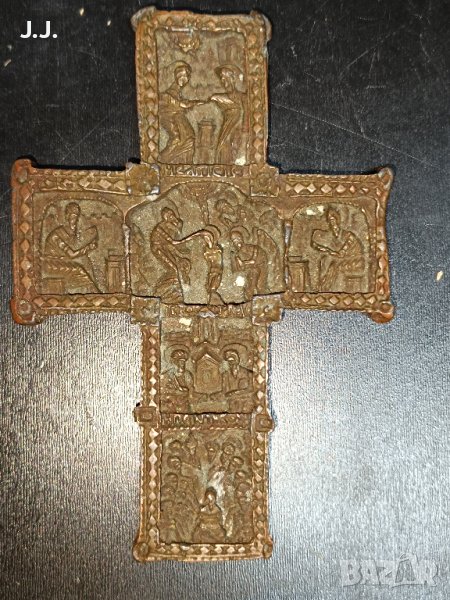Уникален,стар меден кръст,ръчна изработка/Old antique copper cross, снимка 1