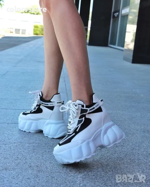 Кецове на платформа - бяло с черно - PA300, снимка 1