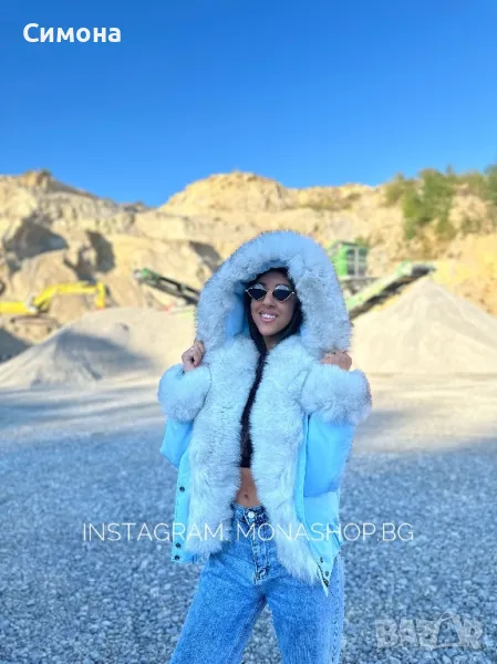 Естествен косъм светло синя парка 2 в 1 , снимка 1