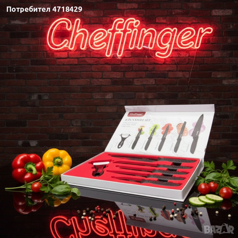 Комплект кухненски н о ж о в е Cheffinger MB09 – 6 части с мраморно покритие и магнитна кутия, снимка 1
