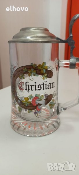 Немска кристална халба с капак, снимка 1