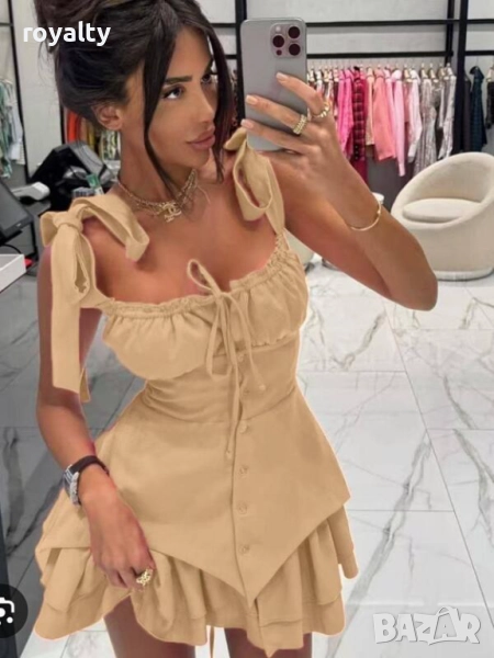 Секси бежова лятна рокля, снимка 1