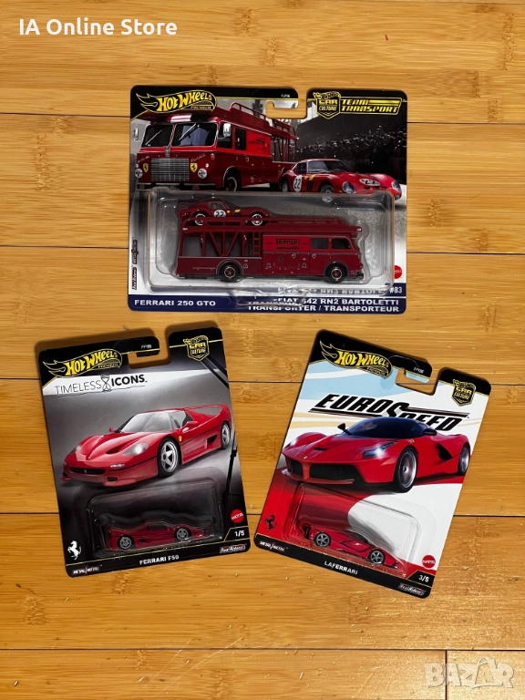 Hot Wheels Premium - Ferrari LaFerrari; F50; Ferrari 250 GTO & Fiat 642 RN2 Bartoletti Transporter, снимка 1