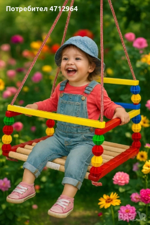 Дървена люлка – Класически модел с модерен цветен дизайн, снимка 1