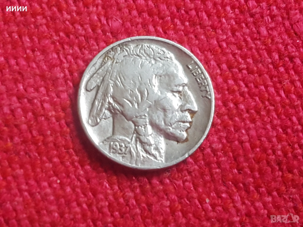 Монета 5 цента индианец бизон 1937, снимка 1