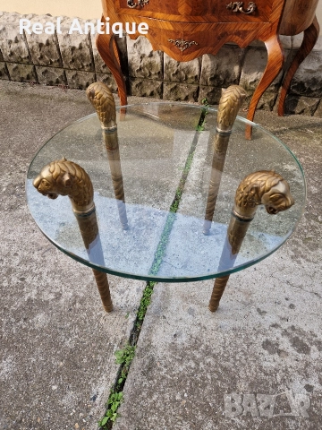 Уникална антикварна френска масичка стъкло с бронзови крака , снимка 2 - Антикварни и старинни предмети - 52648482
