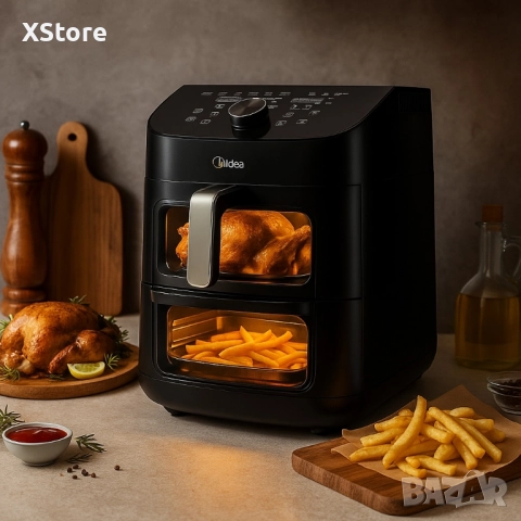 Air Fryer / Фритюрник с горещ въздух Midea MAD1100DADK – 11 литра, 2 отделни зони и 10 програми, снимка 4 - Фритюрници - 52430544