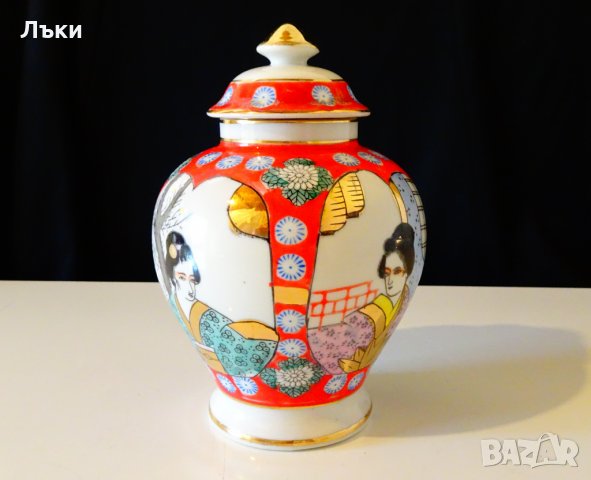 Японска порцеланова ваза Сацума,злато,урна. , снимка 3 - Вази - 26834882