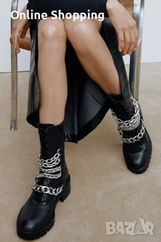 Боти естествена кожа с вериги ЗАРА