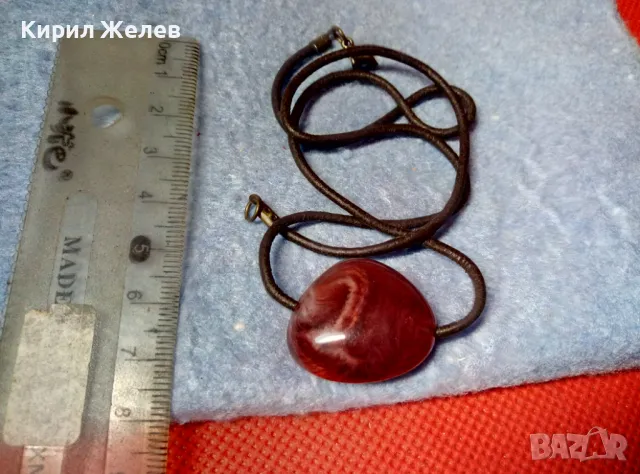 КРАСИВО СТАРО ВИНТИДЖ АРТ КОЛИЕ с ЧЕРВЕН АХАТ / ШНУРЧЕТО се НУЖДАЕ от НОВА ЗАКОПЧАЛКА 30676, снимка 7 - Колиета, медальони, синджири - 47316459