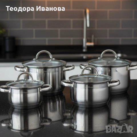 Комплект тенджери Cheffinger – 8 части инокс с капаци, за всички видове котлони, снимка 4 - Други - 53112040