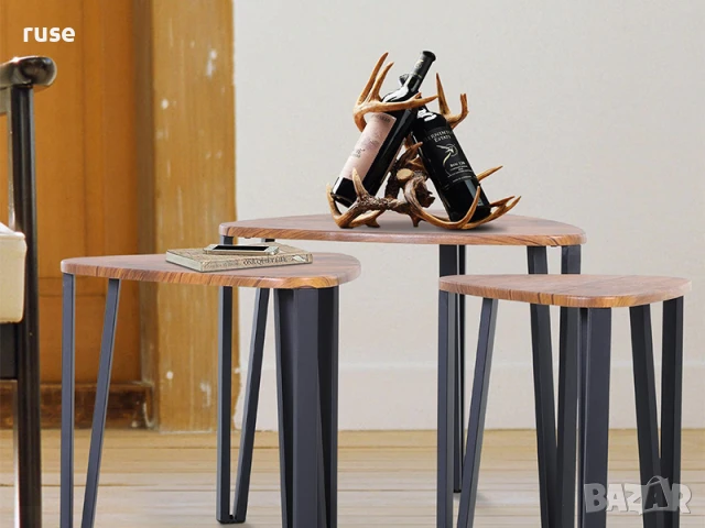 НОВИ! Комплект 3 броя холни маси модерен дизайн МДФ и стомана, снимка 5 - Маси - 50540965