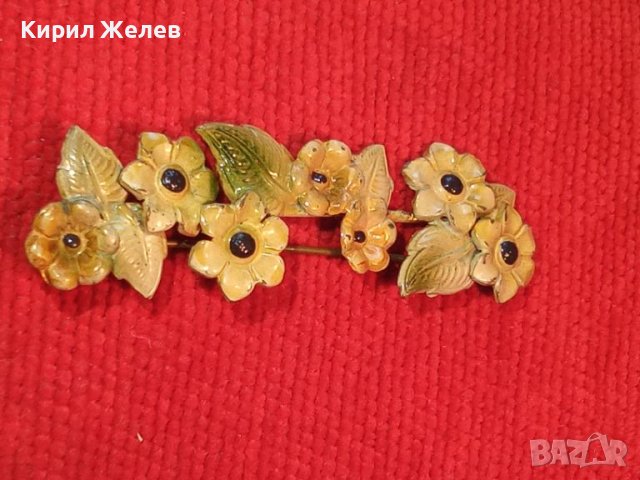 СТАРА АРТ НУВО ПОЗЛАТЕНА БРОНЗОВА ЛАКИРАНА ФЛОРАЛНА БРОШКА - ЦВЕТЯ 20704