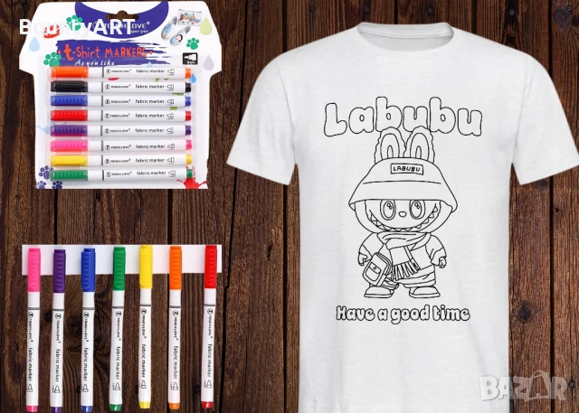 Детски Арт комплект Лабубу. Тениска + Маркери, снимка 3 - Детски тениски и потници - 51068529
