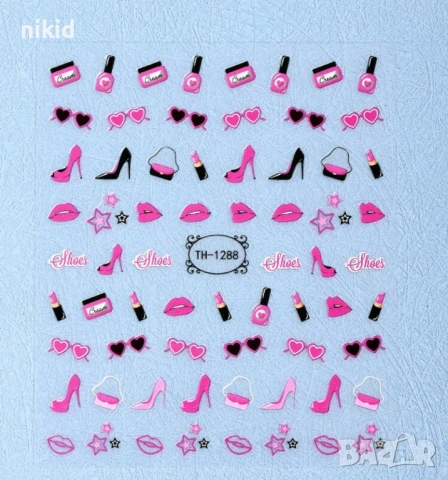 Барби Barbie мода козметика самозалепващи лепенки ваденки за нокти маникюр декорация, снимка 3 - Продукти за маникюр - 51381116