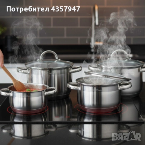 Комплект тенджери Cheffinger – 8 части от инокс с капаци, подходящи за всички видове котлони, снимка 3 - Съдове за готвене - 53156613