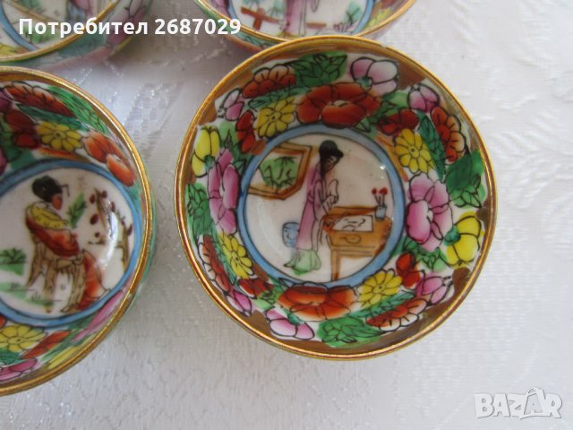 12 невероятни японски рисувани чаши с гейши, малки, стари, снимка 5 - Антикварни и старинни предмети - 28951460