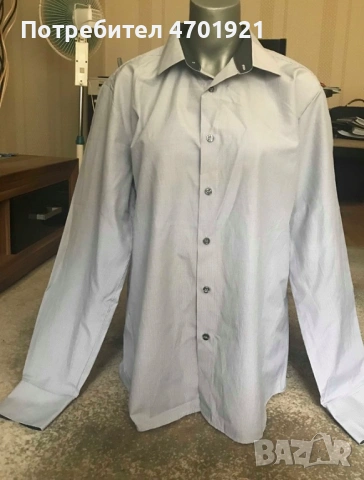 Сива мъжка риза с дълъг ръкав, снимка 3 - Ризи - 53136766