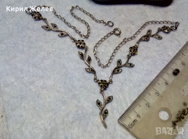 РАЗКОШНО ФЛОРАЛНО СКЪПОЦЕННО СРЕБЪРНО КОЛИЕ СРЕБРО 925 с ЮВЕЛИРНО ФАСЕТИРАНИ МАРКАЗИТИ 37725, снимка 6 - Колиета, медальони, синджири - 49606164
