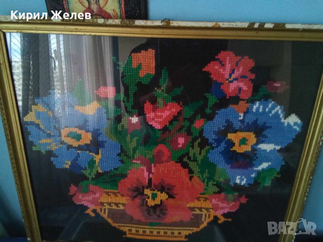 ГОЛЯМ ПРЕКРАСЕН Стар ГОБЛЕН Кошничка с ЦВЕТЯ Идеален За ДОМА ВИЛАТА РЕТРО ИНТЕРИОРНА ДЕКОРАЦИЯ 42935, снимка 7 - Гоблени - 43750287