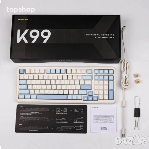 Чисто нова MCHOSE K99 96% безжична геймърска клавиатура, механична клавиатура с уплътнение, BT5.0...