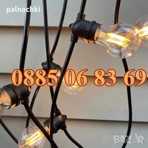 Светещи крушки 20 броя топло бяла светлина, гирлянд с дължина 10 метра, снимка 3 - Градински мебели, декорация  - 52189072