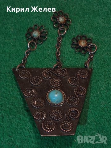 ВЪЗРОЖДЕНСКИ НАКИТ БИЖУ ФИЛИГРАН БРОНЗ с ТЮРКОАЗ ПОСРЕБРЕНА БРОШКА 11873, снимка 11 - Антикварни и старинни предмети - 30523552