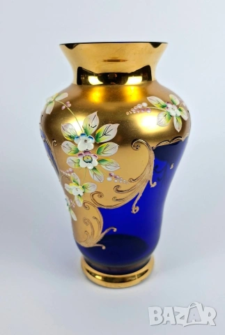 Елегантна синя ваза Бохемия, снимка 2 - Вази - 53142864