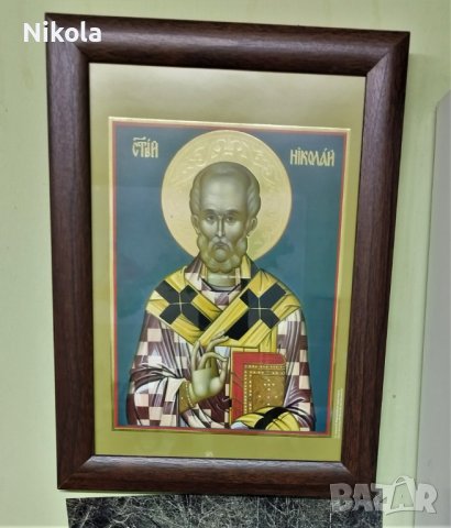 Икона на Свети Николай Мирликийски Чудотворец , репродукция с рамка и стъкло, снимка 4 - Икони - 42946843
