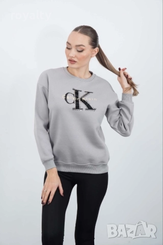 Calvin Klein Сива Дамска Памучна Блуза , снимка 4 - Блузи с дълъг ръкав и пуловери - 52063790