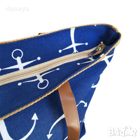 5957 Текстилна плажна чанта с цип Котва, снимка 3 - Чанти - 50708080