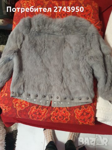 Дамско сиво късо кожено яке, снимка 2 - Якета - 34937598