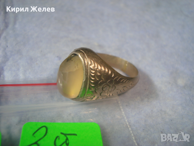 СТАРИНЕН ПОЗЛАТЕН ПРЪСТЕН РЪЧНО с КАЛЕМ ОРНАМЕНТИРАН с НАТУРАЛЕН ЛУНЕН КАМЪК МАЙСТОРСКИ УНИКАТ 21649, снимка 3 - Антикварни и старинни предмети - 36393632