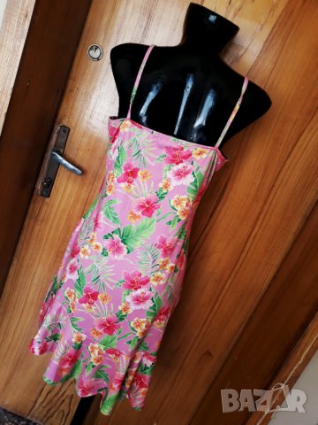 Розова еластична нощница на флорални мотиви М/Л, снимка 2 - Нощници - 32976300