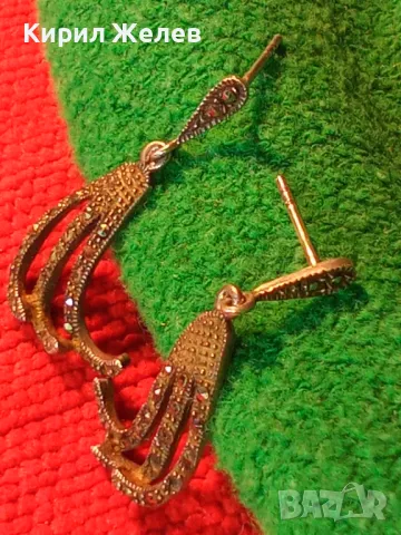 ИЗЯЩНИ АЖУРНИ СКЪПОЦЕННИ СРЕБЪРНИ ОБЕЦИ СРЕБРО 925 с МАРКАЗИТИ - ЧАСТ от КОМПЛЕКТ 47574, снимка 18 - Обеци - 48901338