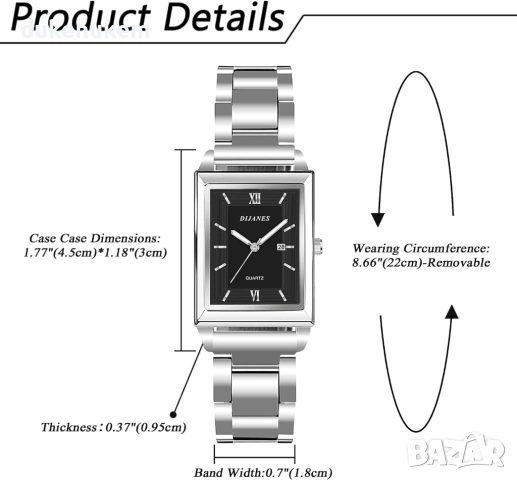 Дамски правоъгълен часовник – кварцов, с дата, снимка 5 - Дамски - 53333480