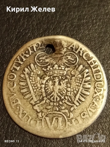 Сребърна монета 6 кройцера 1724г. Карл шести Австрия за КОЛЕКЦИЯ 53001, снимка 5 - Нумизматика и бонистика - 53097531