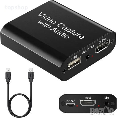 НОВА аудио видео карта за заснемане с микрофон и HDMI изход, 1080p 60fps 4K HDMI, за игри, стрийминг
