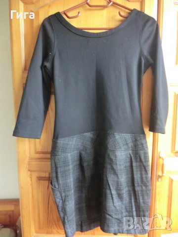 черна рокля с карирана пола, снимка 8 - Рокли - 37372536