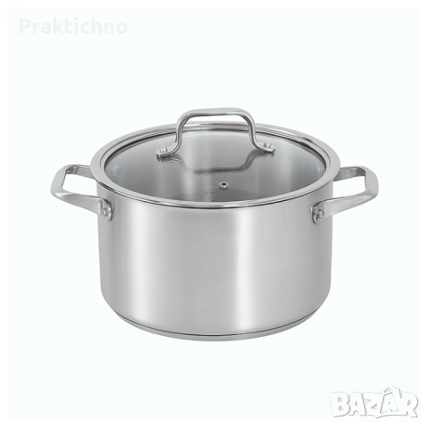 Тенджера от неръждаема стомана с капак от закалено стъкло – 5.5 литра, Ø24 см, снимка 1