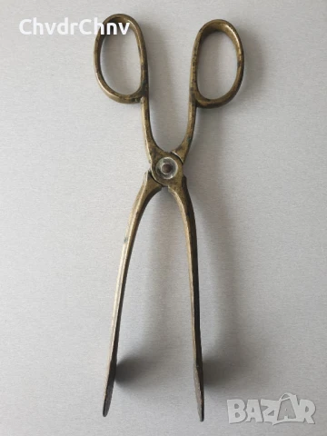 бронзови щипки за въглища 30см/стари метални клещи за камина-печка