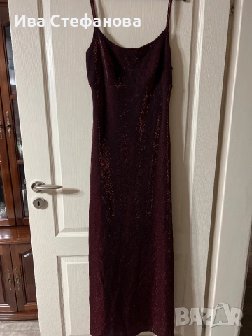 Нова дълга с цепка еластична парти коктейлна официална блестяща бордо рокля, снимка 10 - Рокли - 51634222